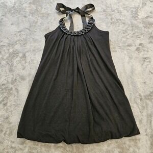 1955 Vintage Black Halter Top Chain Neck Ribbon Tie Pleated Jersey Medium